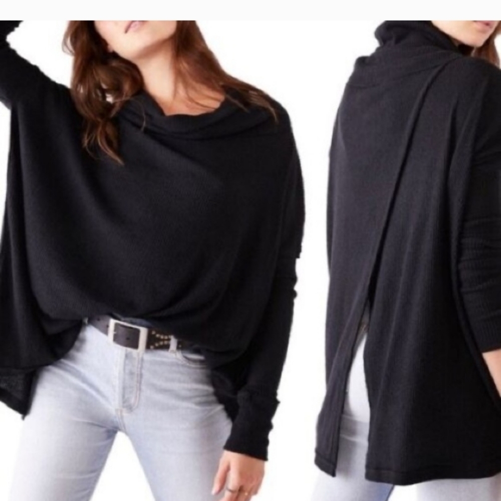 FREE People Womens Juicy Waffle Knit Top Surplice Back Cowl Neck Small
